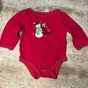 Baby Gear 3-6 Months Onesie 1st Christmas Snowman Owl Long sleeve red shirt